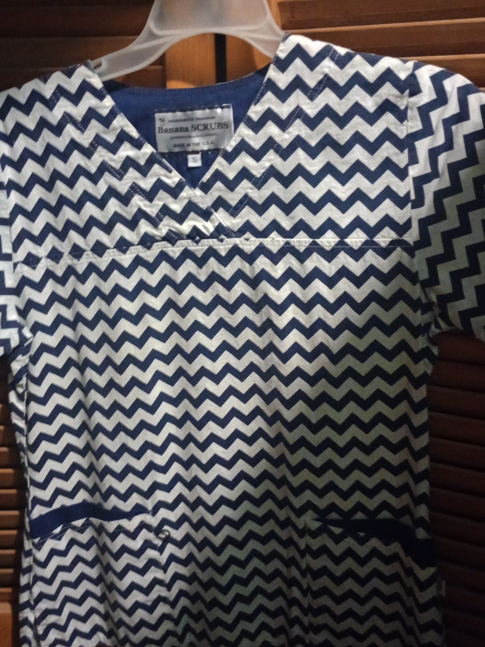 Banana SCRUBS Navy and White Chevron Scrub Top